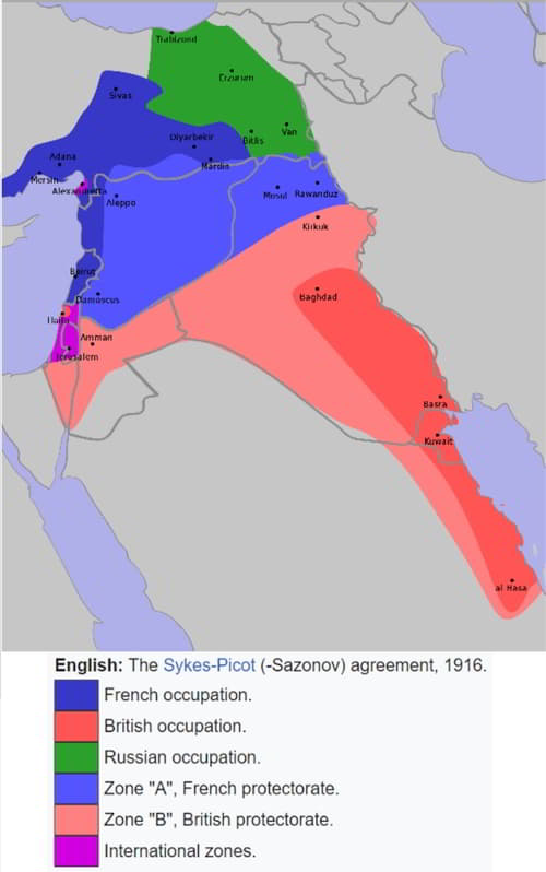 Sykes-Picot Agreement (1916) - map