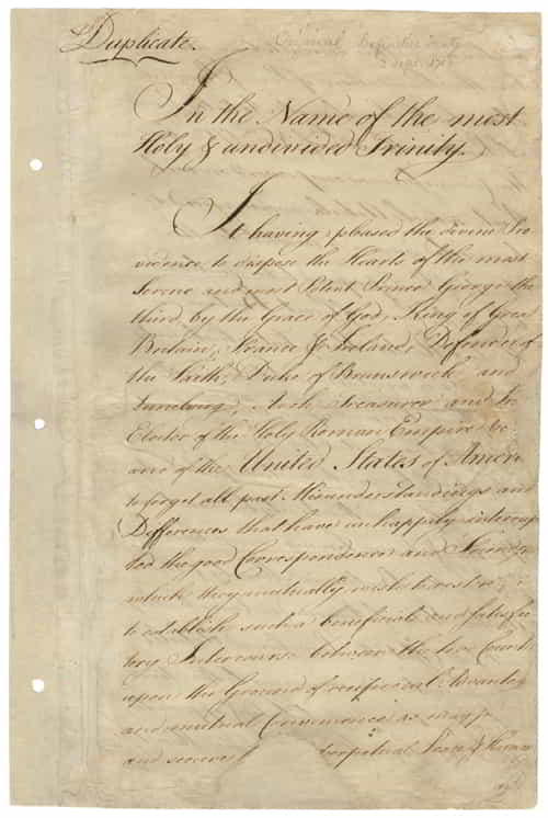 Treaty of Paris (1783) - First page of the Treaty of Paris of 1783