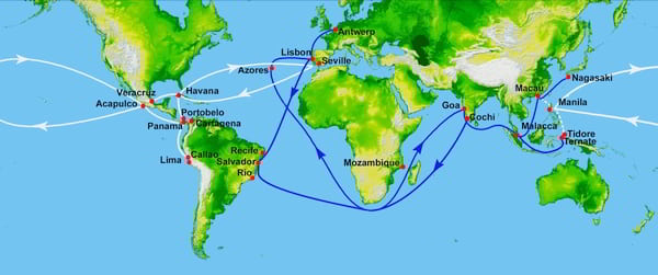 Treaty of Tordesillas - 1494 CE - 16th century Portuguese Spanish trade routes